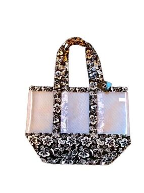 NWT Black & white floral tote bag with clear vinyl #floral #totebag